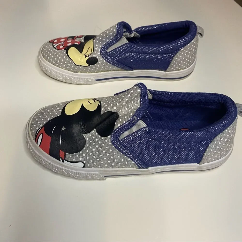 DISNEY Kids Minnie and Mickey Kissing Slip On Blue Sparkly Polka Dot Shoes - Picture 6 of 9